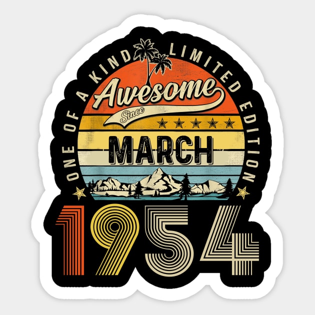 Awesome Since March 1954 Vintage 69th Birthday Sticker by Vintage White Rose Bouquets